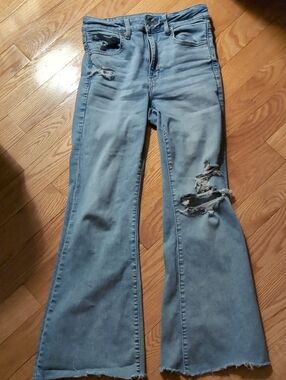 American Eagle Outfitters Light Blue Distressed Flare Jeans